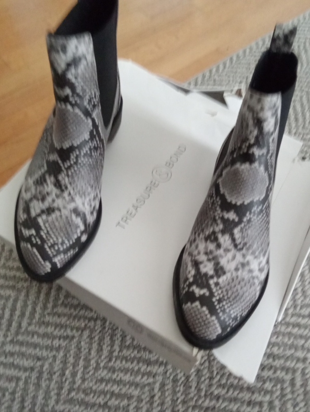 Treasure & Bond Snake-Print Chelsea Booties in Black and White